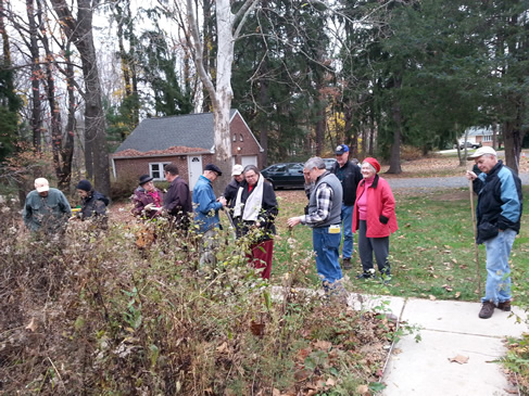 Hikers gather outside the Lawrence Nature Center Hikers gather outside the Lawrence Nature Center